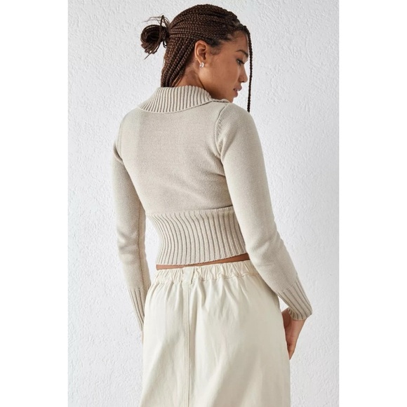 Urban Outfitters BDG Jacket Deep Hem Zip-Up Knit Neutral Small - Picture 3 of 8